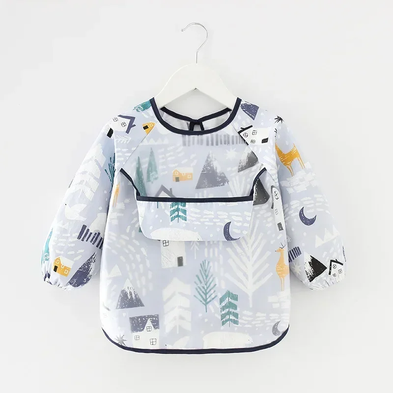 Baby Bibs Waterproof Infant Eating Bib with Pocket Children Drawing Long Sleeve Apron Kid Burp Cloth Boys Girls Bandana Stuff
