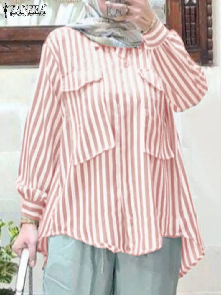 

Women Spring Striped Shirt ZANZEA Fashion Long Sleeve Buttons Down Tops Casual Muslim Eid Mubarek Ramadan Turkey Blusas Blouse