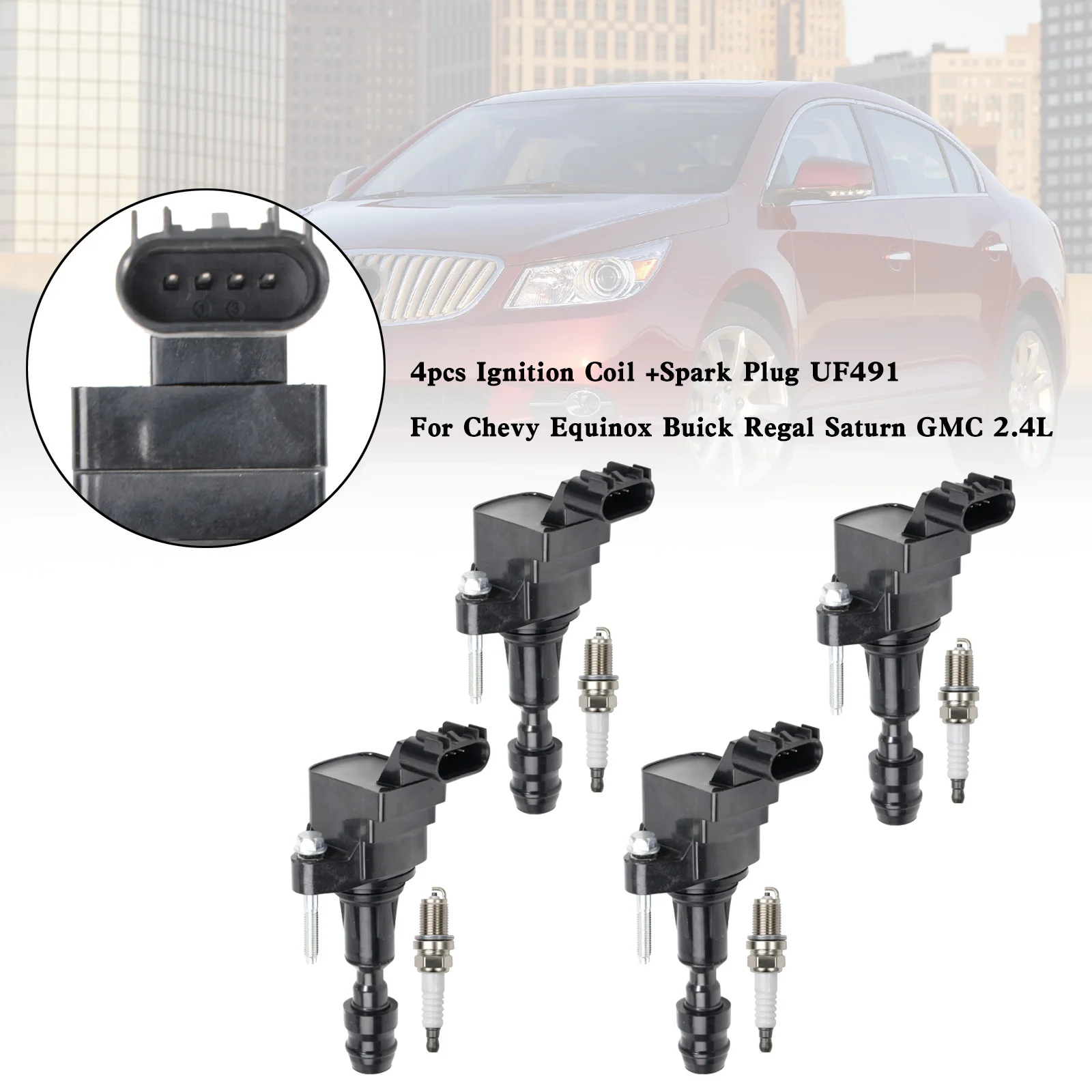 

Artudatech 4pcs Ignition Coil +Spark Plug UF491 For Equinox Buick Regal Saturn GMC 2.4L Car Accessories