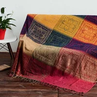 Inyahome Boho Throw Blanket Colorful Chenille Woven Bohemian Sofa Recliner Loveseat Furniture Cover Aztec Hippie Throws Blankets 1