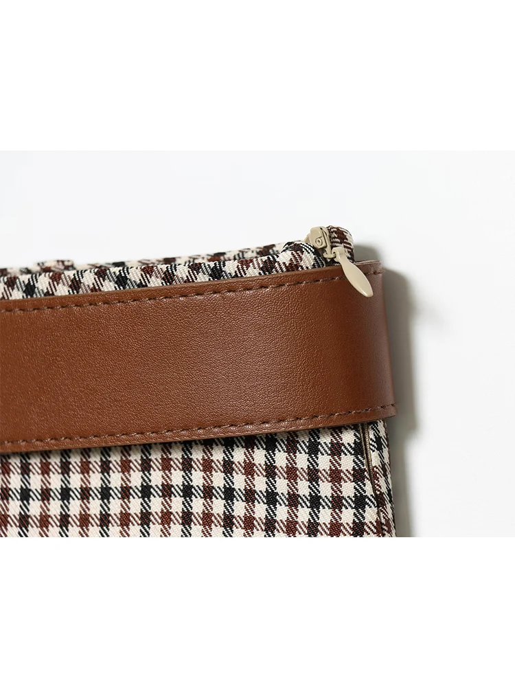 Autumn New Women Vintage Plaid Printed Skirts With Belt Elegant Temperament A-line Midi Skirts Fashion Casual Lady Skirts