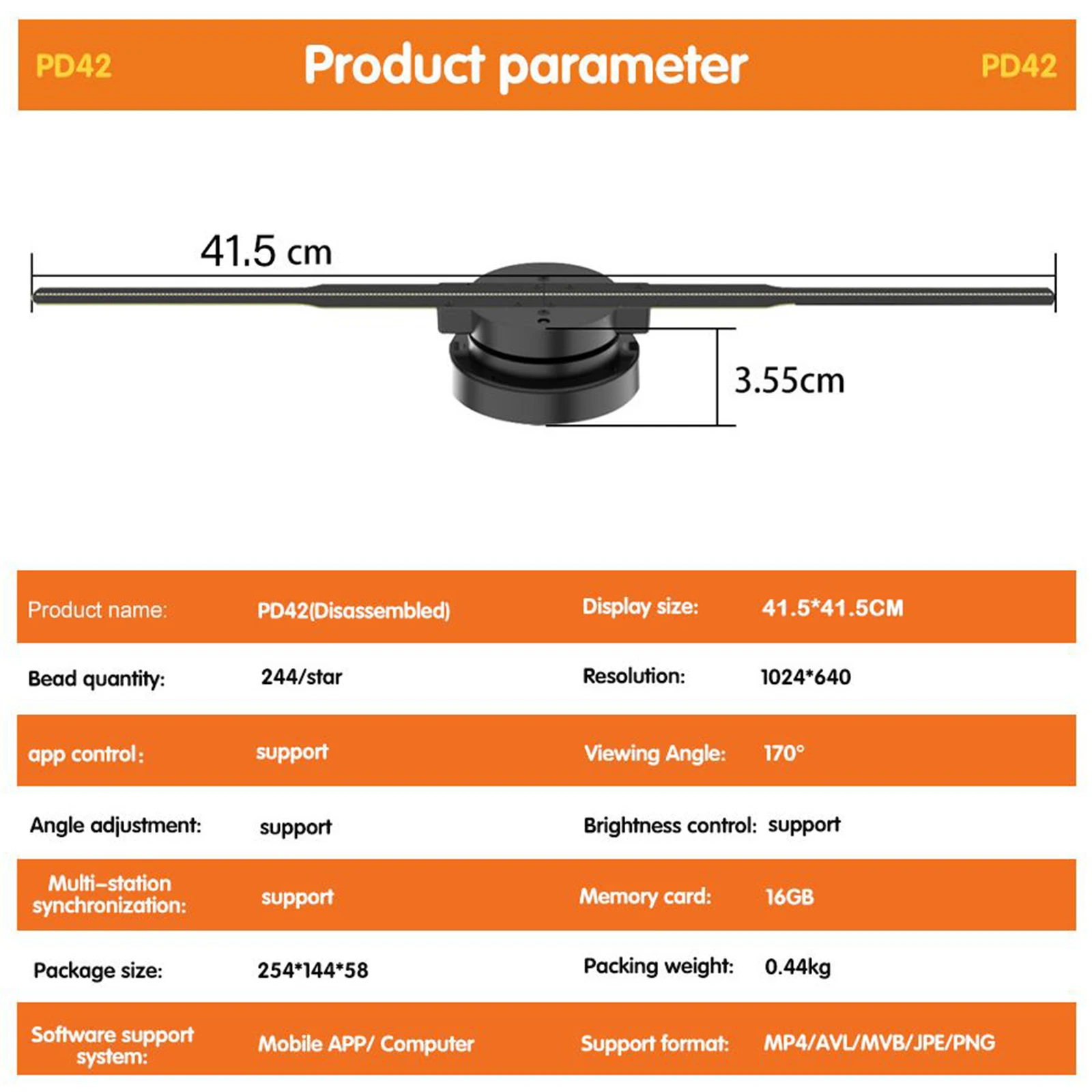 Description Picture 5 of item42CM 3D Fan Hologram Projector Wifi Display Advertising Logo Light Led Sign Holographic Lamp Advertising Machine