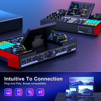 Tenlamp Audio Interface Mixer Sound board,G10 Boom Arm Professional Voice Changer,Podcast Equipment Bundle with 3.5mm Microphone and Live Sound Card For KOL Singing Gaming DJ Mixing Station Controller Equipment Studio Professional Recording Music Mixer 8
