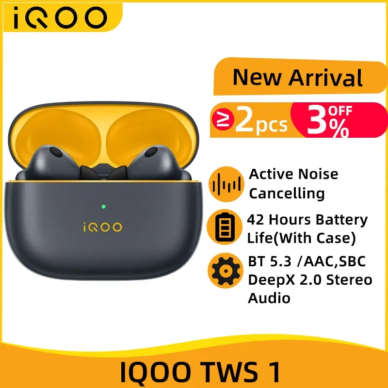 

VIVO IQOO TWS 1 TWS Earphone Bluetooth 5.3 49dB Active Noise Cancelling True Wireless Headphone 42Hour Battery Life For IQOO 11S