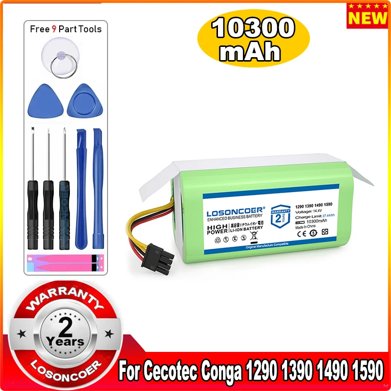 

LOSONCOER 10300nAh Battery For Cecotec Conga 1290 1390 1490 1590 Vacuum Cleaner Genio deluxe 370 gutrend Echo 520 Battery