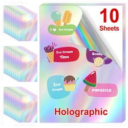 Waterproof Transparent Vinyl Sticker Paper - A4 Self-Adhesive Sheets for Inkjet Printing (10-Pack) (Holographic)
