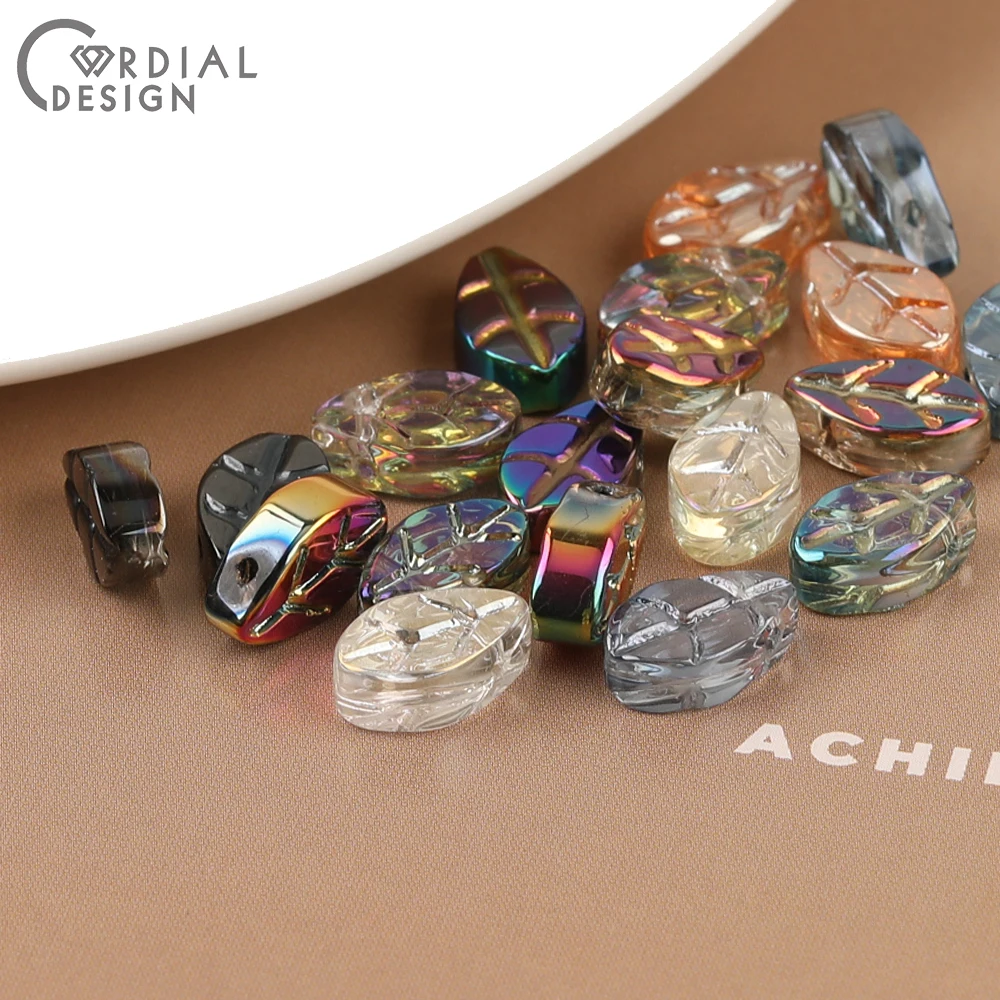 Cordial Design 7*11MM 500pcs DIY Glass Bead/Carving Effect/Leaf Shape/Aurora Effect/Jewelry Findings & Components/Hand Made - cordial
