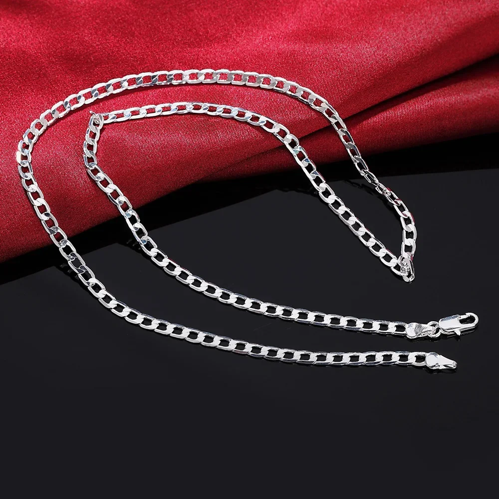 

925 Sterling Silver 16-30 Inches Exquisite 4MM Sideways Chain Necklace for Women Lady Men Fashion Party Wedding Jewelry Gifts