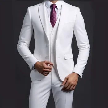 Abito (giacca + gilet + pantaloni) Abito da sposa casual da uomo alla moda da uomo d'affari in stile britannico tinta unita per banchetti