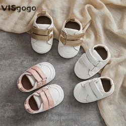 VISgogo Baby Boys Girls Shoes Moccasins Sneakers Solid Color/Contrast Color PU Leather Anti-Slip Sole Prewalker First Walker