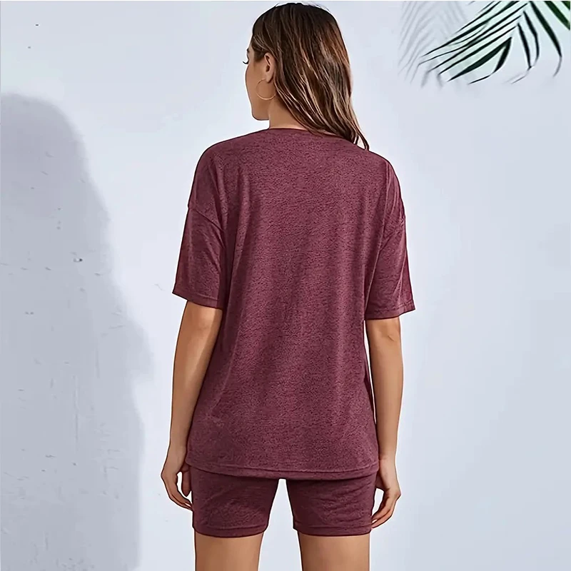 출산 캐주얼 솔리드 반팔 티셔츠 & 반바지 세트 편안한 신축성 있는 허리 임신복 부드러운 라운지웨어 임산부