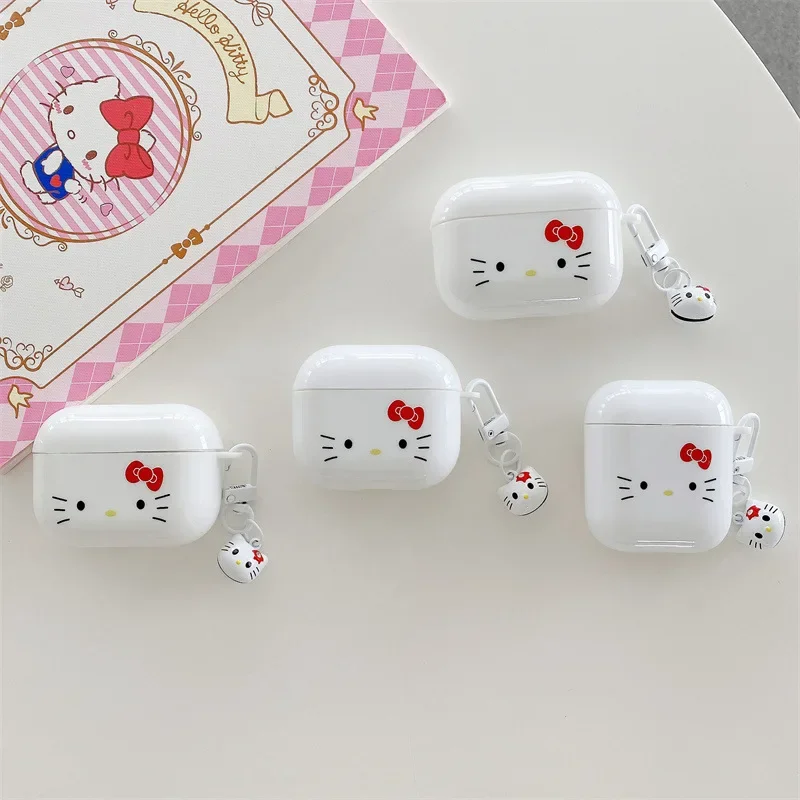 헬로 키티 에어팟 프로 2 케이스, 흰색 하드 PC 이어폰 보호 커버, 여아용 에어팟 프로 케이스, 에어팟 3 케이스