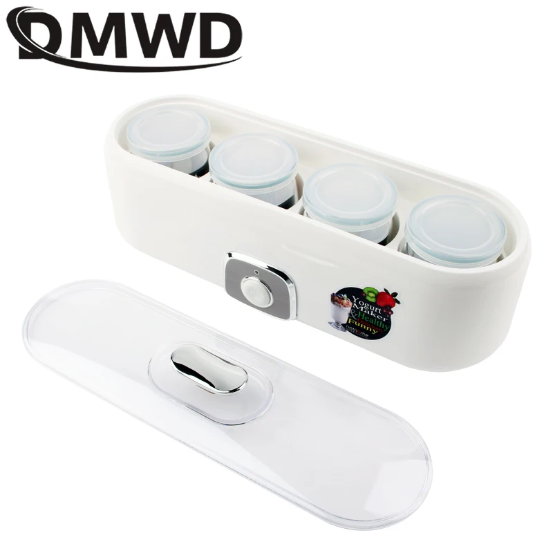 DMWD Electric Yogurt Maker With 4 Glass Cups Automatic Leben Yoghurt Rice Wine Machine Buttermilk Sour Cream Natto Fermenter