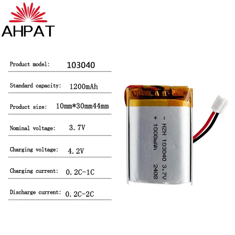 3.7V 1000mAh Polymer Lithium Rechargeable Battery for GPS navigator MP5 Bluetooth Headset PS4 103040