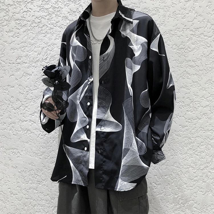 

Spring Summer Fashion Man Long Sleeve Print Shirt Men's Shirts Top Loose Casual Shirt Men Unisex Size 3XL