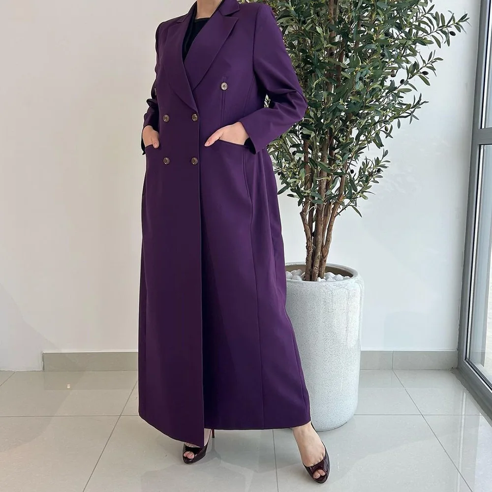 

Formal Purple Double Breasted Peak Lapel High Quality Women Blazer 1 Piece Suits Flat Solid Color Elegant Female Muslim Outfits