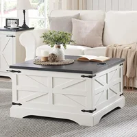 Farmhouse Coffee Table, Square Wood Center Table with Large Hidden Storage Compartment for Living Room, Rustic Cocktail Table 1