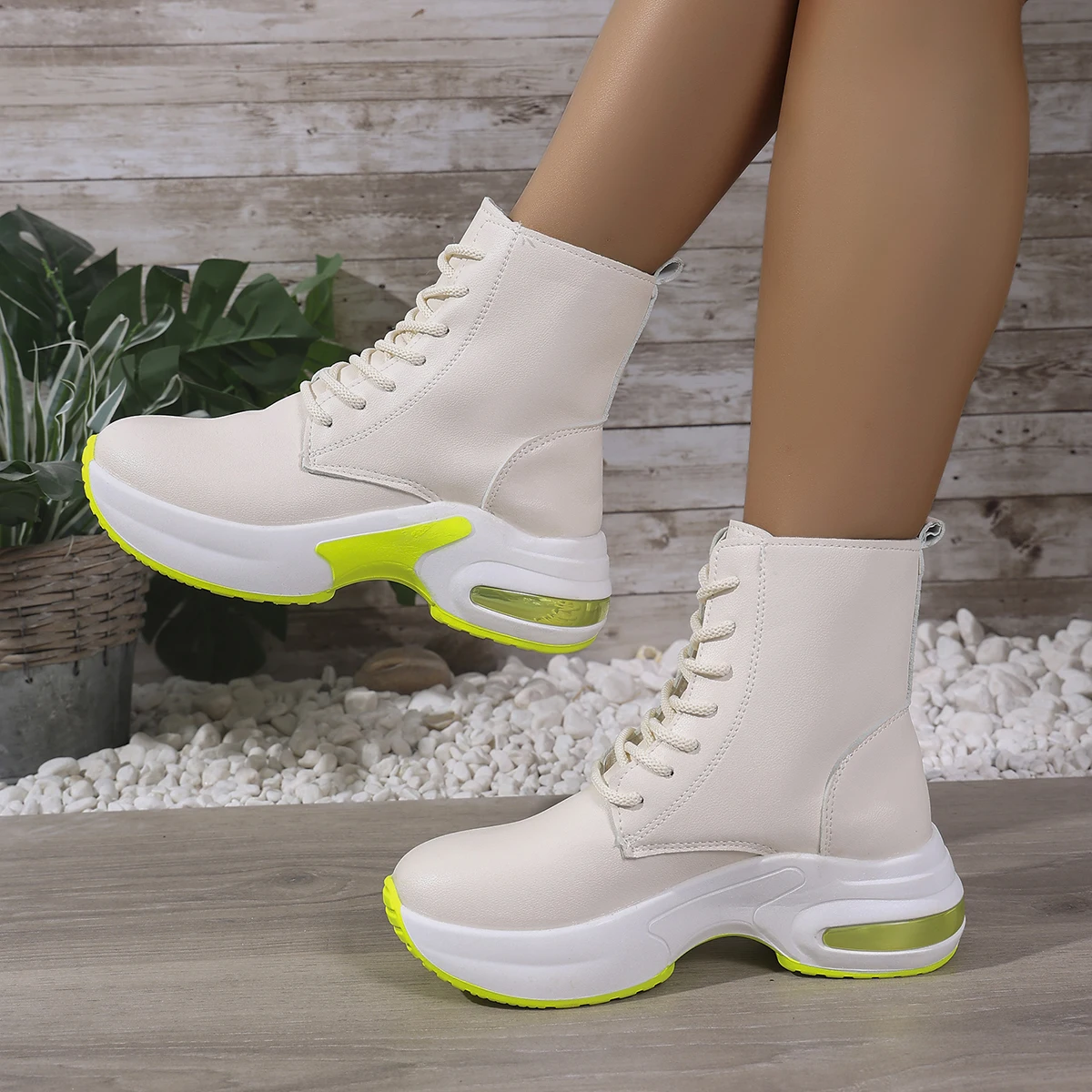 Aphixta Lace Up Woman Ankle Boots Platform 6cm Wedge Heel Leather Short Boots Chunky Heels shoes for woman botas de mujer Size43