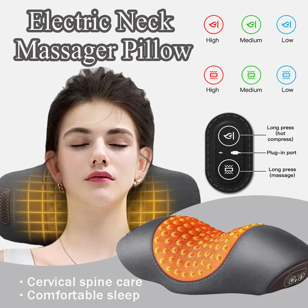 Electric Vibration Neck Massage Cervical Pillow Heating Vibration Massage Back Traction Memory Foam Pillow Spine Support