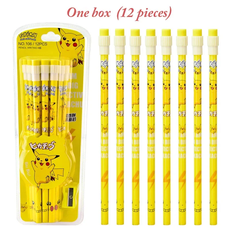 Pokemon Pencil Pikachu Anime Figure Cartoon Kids Kawaii Student Stationery Children's Birthday Xmas Gift 12pcs