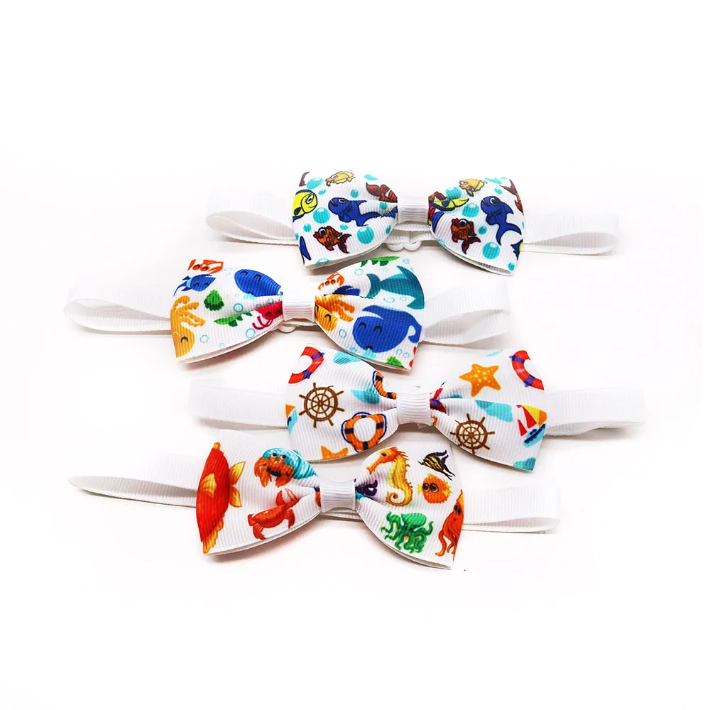 10PCS Summer New Dog Bow Tie Beach Series Handmade Adjustable Cartoon Print Pet Collars Neckties For Dog Pet Dog Accessories 6