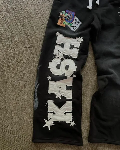 Y2K New Double Waisted Sweatpants Mens Womens Harajuku Retro Letter Graphics Embroidered Gothic Straight Casual Pants Trousers 5