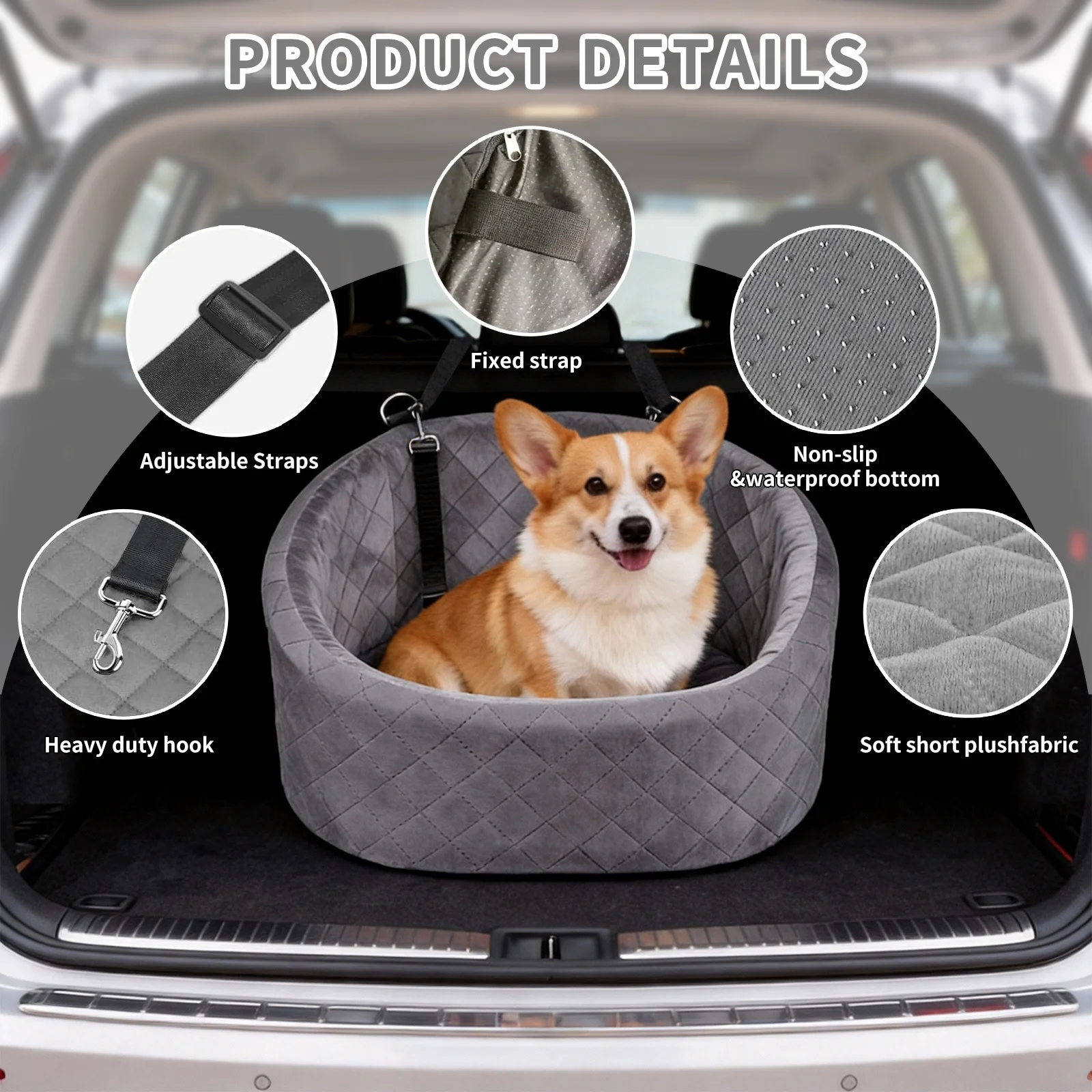 Hunde-Autositz mit Sicherheitsleinen, Sicherer Reise-Autositz für Haustiere mit Rutschfester Unterseite, Vollständig Abnehmbarer und Waschbarer Sitz für Hunde – Detail 4