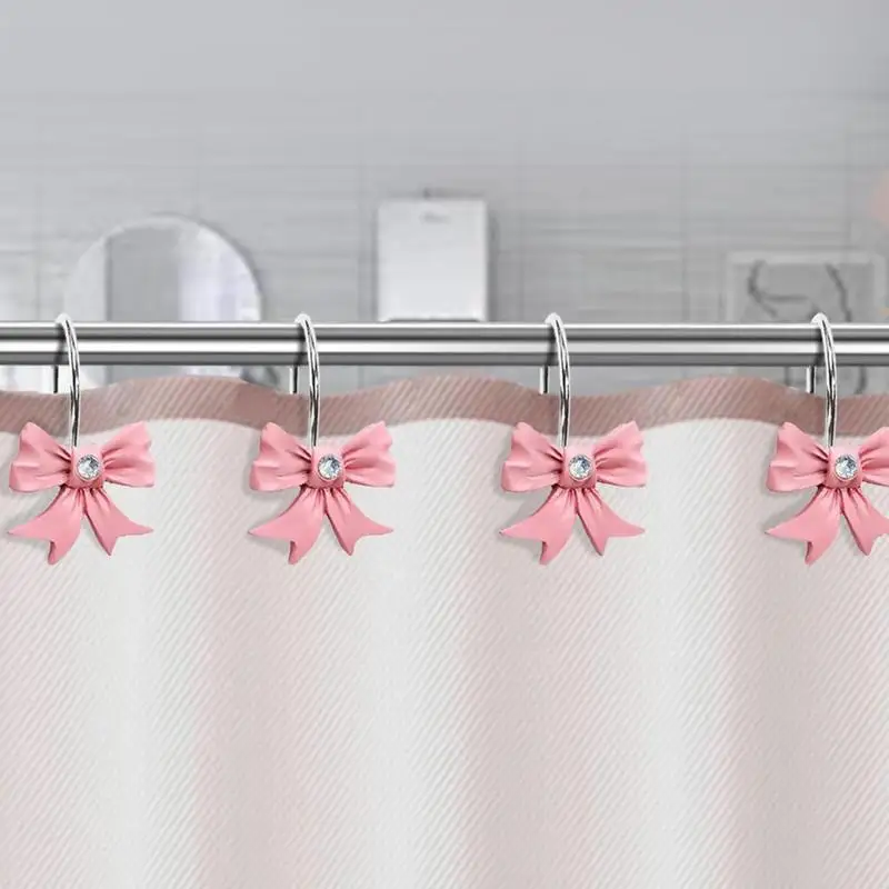 Window Covering Bow Hooks 12X Shower Hooks With Rhinestones Boho Trendy Window Covering Rings For Bathroom Art Decor