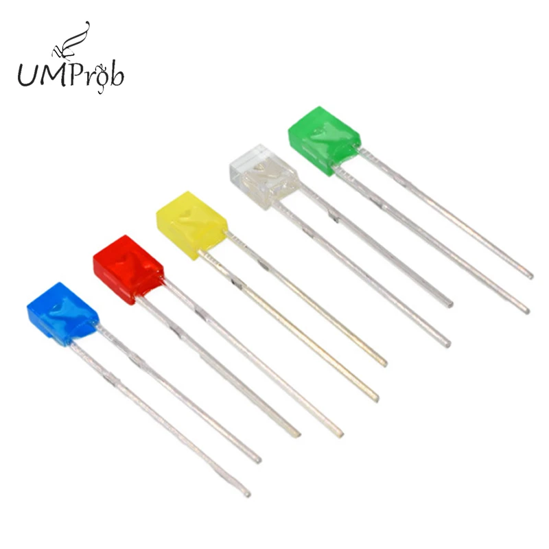 100PCS/lot 2x5x7 Square 5-Color Short-LEG Light-Emitting Diode LED In ...