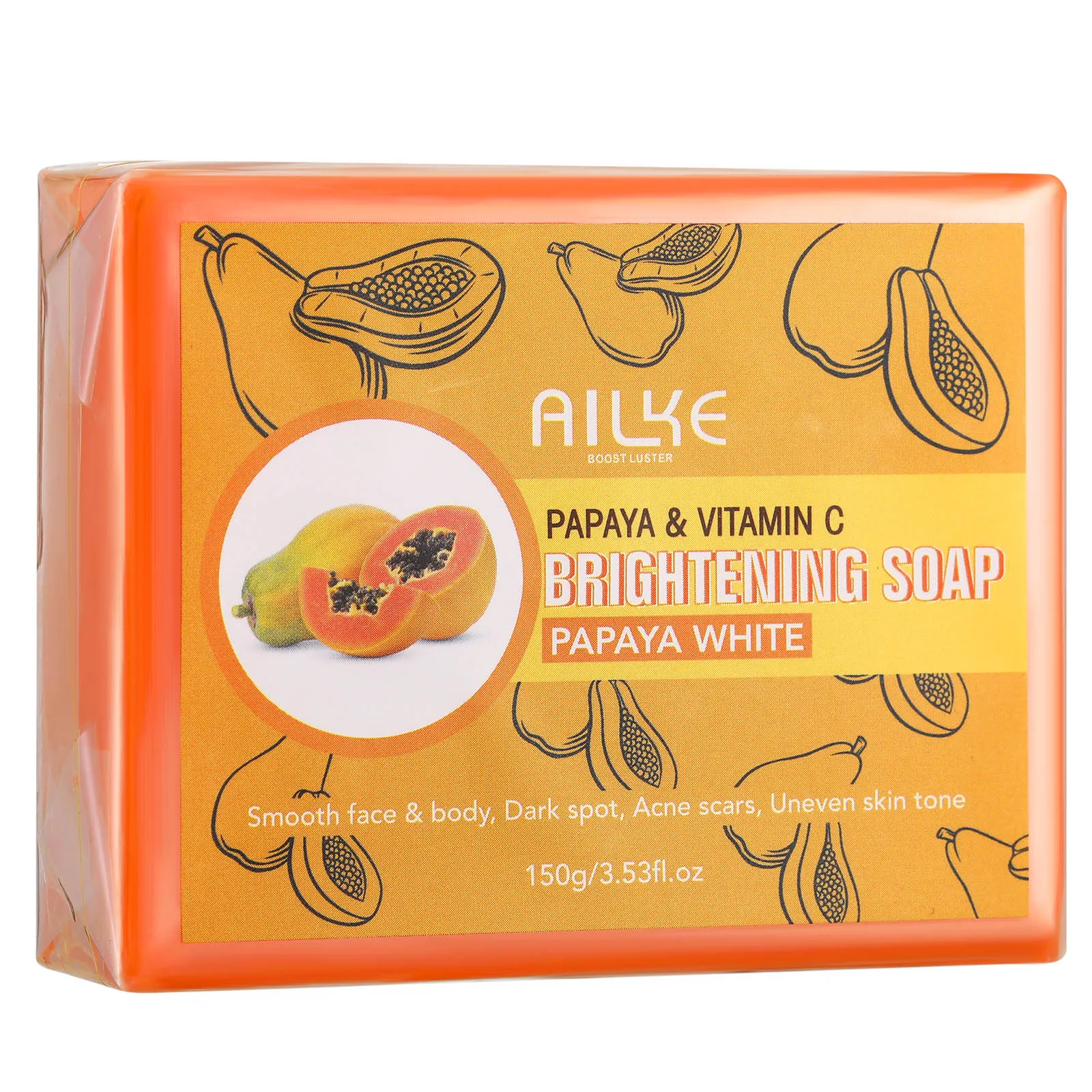 

AILKE Organic Papaya Whitening Soap, Removes Acne Scars, Smooth Skin, With Vitamin C, Skin Glowing Soap Bar, Even Skin Tone