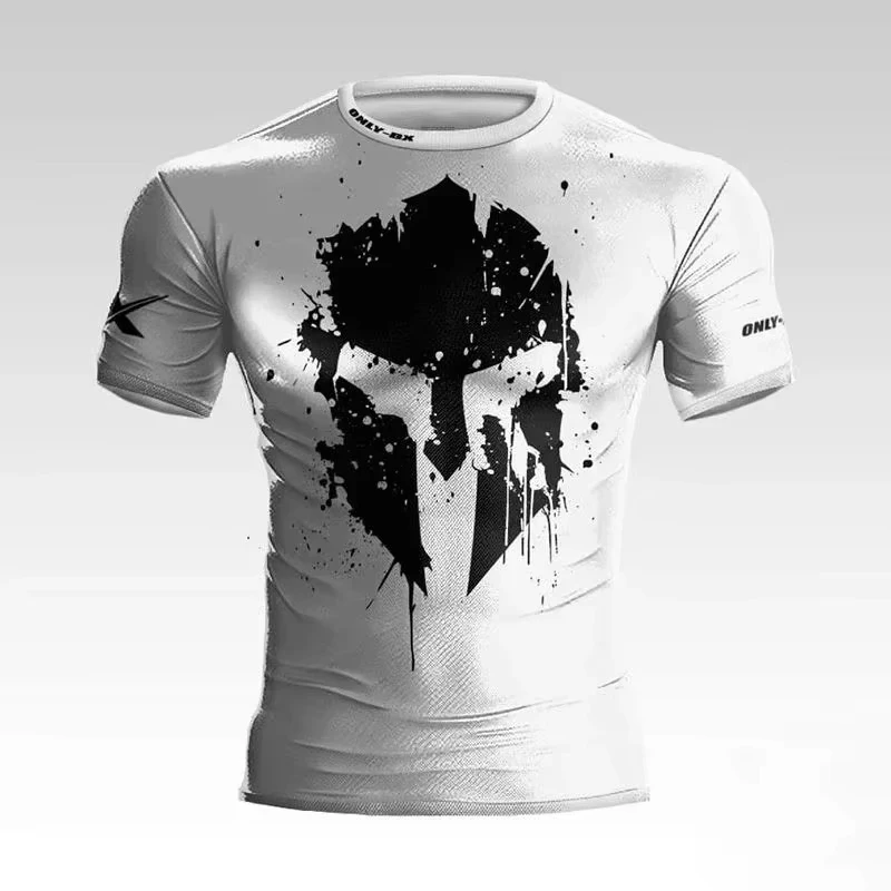 Men's Summer 3d Printed Muscle Male Warrior Helmet Graphic T-Shirt High Quality Loose Casual Sports Crewneck Short Sleeve