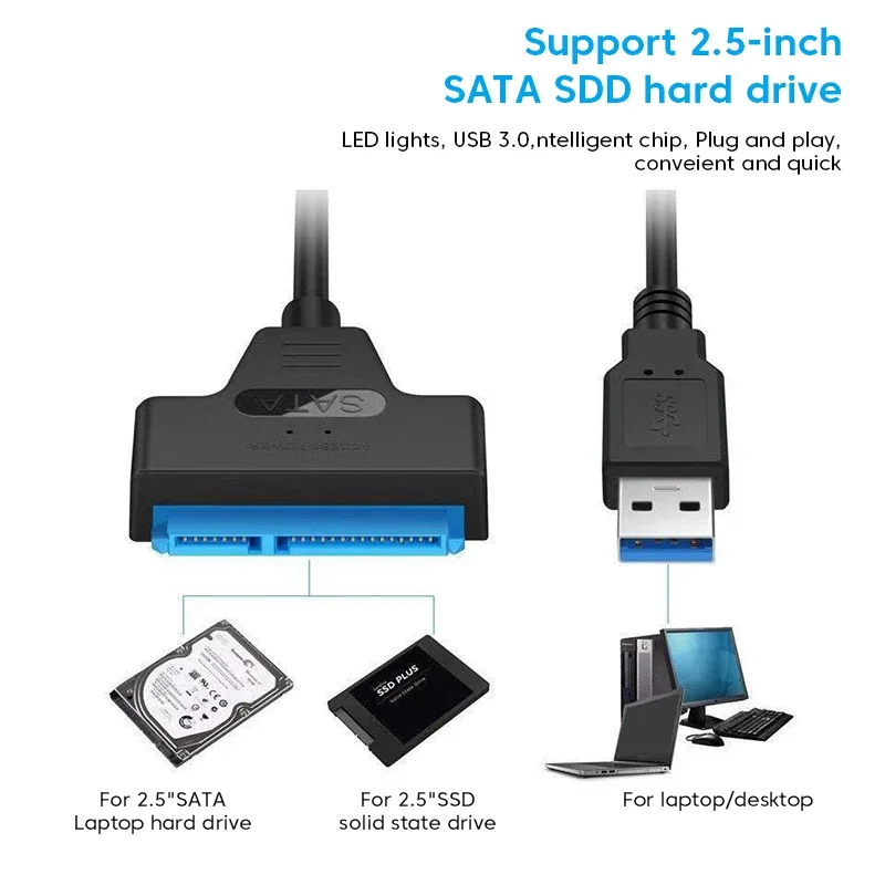 

Elough to USB 3 0 Adapter Support 2.5 Inches External SSD HDD Hard Drive SATA 3 22 Pin Sata 3 Cable Up to 6 Gbps Cabo Sata