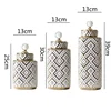 Ceramic Crystal Decorative Jar Checkmate can Geometric Golden Relief Jars Storage Tank Vase Storage container Home Decoration 5