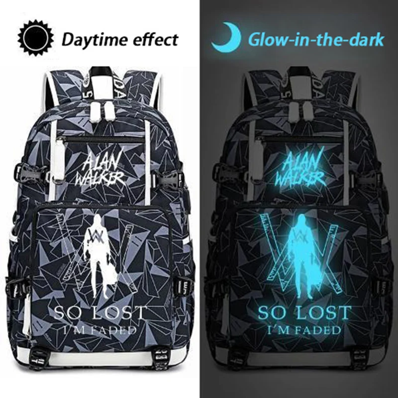 Breathable mesh,With USB,Glow-in-the-dark,Black Orange Yellow Grey,Alan Walker,AlanWalker,School Bags,Anime Backpacks Girls Boys 3