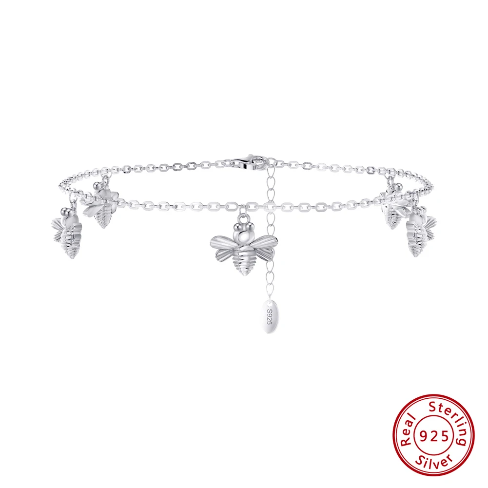 KISS MANDY 14K Gold 925 Sterling Silver Bee Chain Anklets for Women Girls Summer Beach Foot Bracelet Ankle Straps Jewelry SA61