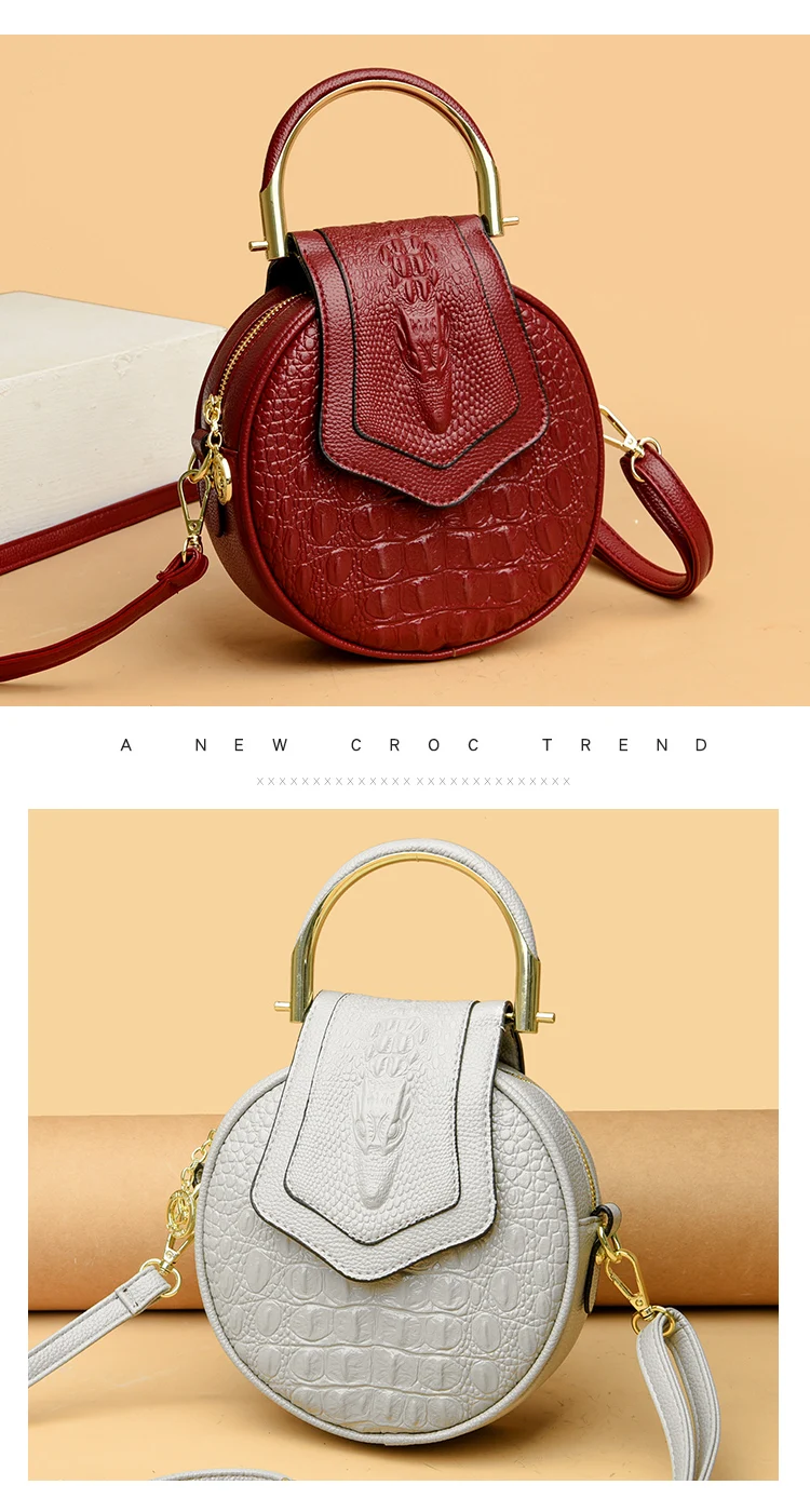 High Quality Leather Brand Crocodile Pattern Circular Women's Handbag Women's Soft Leather Fashion Small Handbag Shoulder Bag