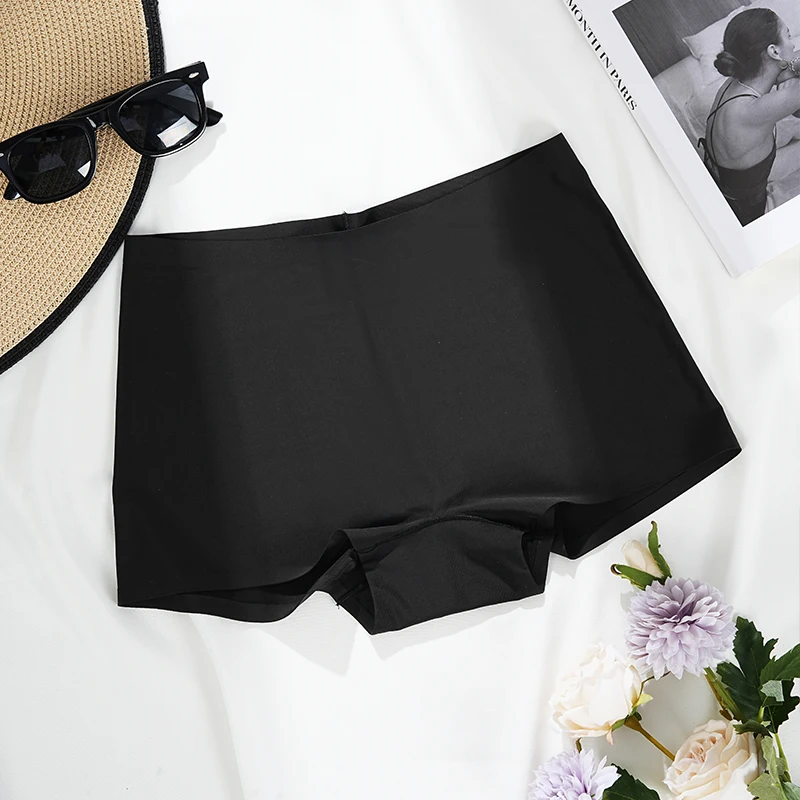 High Stretchy Lightweight Slip Biker Shorts Seamless No Rolling Up Silk Gym Yoga Boxers Legging Women's Shorts Panties