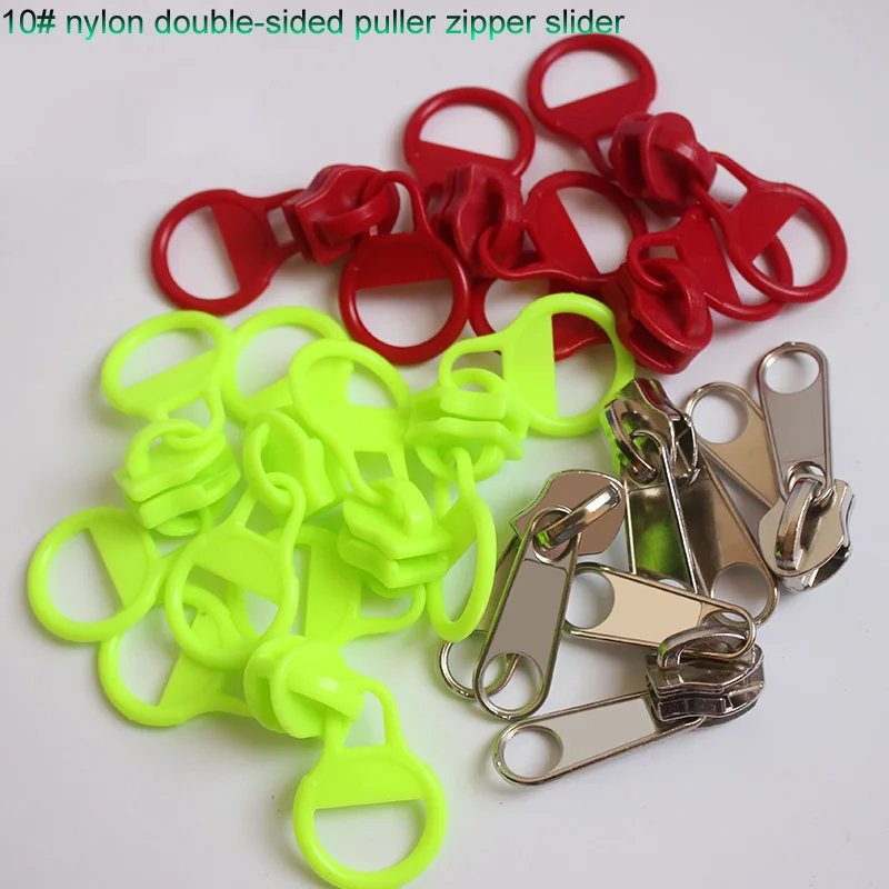 5pcs Big Size Outdoors Shed DIY Tent Accessories Green Red Plastic Silver Metal 10# Nylon Double Sided Puller Zipper Sliders