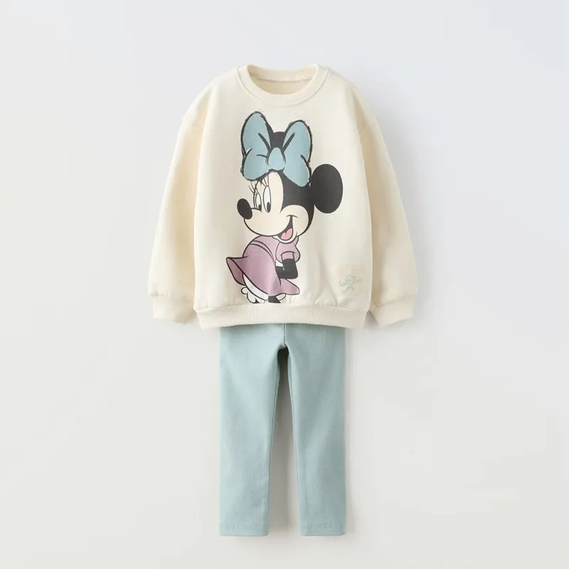 Minnie Mouse Pattern Baby Girl Autumn Sweatshirt Suit Tops + Leggings Two Piece Set Kids Clothing