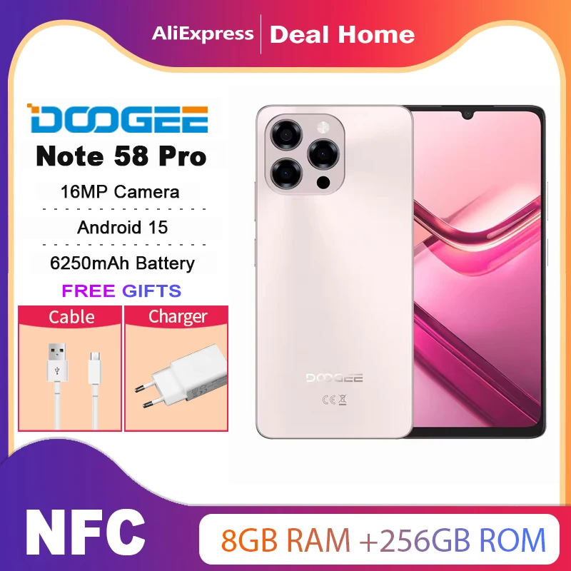 DOOGEE Note 58 Pro、頑丈な 8ГБ ОЗУ+256ГБ ПЗУ、6250мАч、6.75 インチ