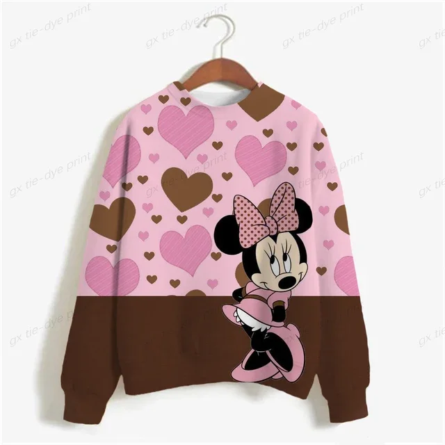 thumbnail image 1 of Sudadera con estampado de Minnie Mouse de Disney para mujer, suéter de cuello redondo para primavera y otoño, ropa holgada coreana, estilo retro Harajuku coreano, 1 of 5