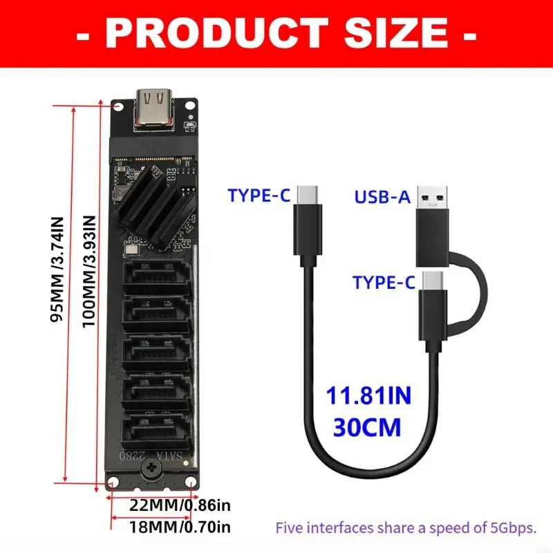 컴퓨터 노트북 및 NAS용 USB A 및 유형 C 입력이 포함된 CORA 5 in 1 SATA3.0 확장 카드