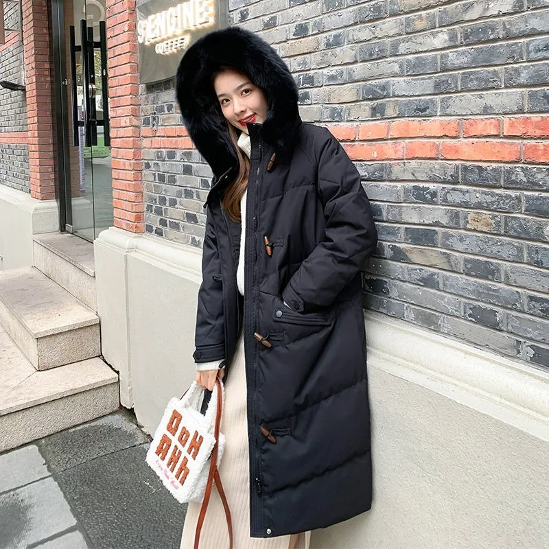 2023 New Women Down Jacket Winter Coat Female Mid Length Version Parkas Loose Thick Warm Outwear Hooded Real Fur Collar Overcoat