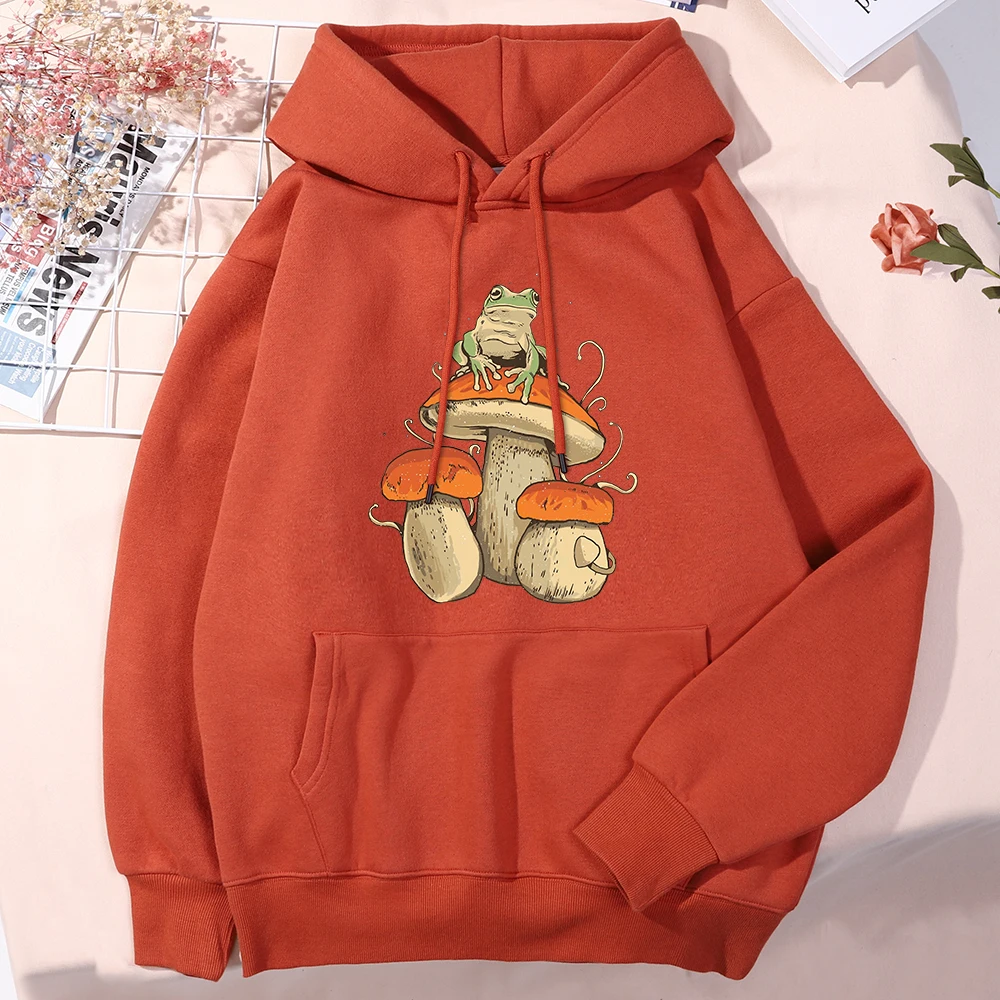 

Cottagecore Aesthetic Mushroom Dark Academia Frog Mens Hoody Casual Fleece Hoodie Sports Loose Pullover Simple Loose Man'S Tops
