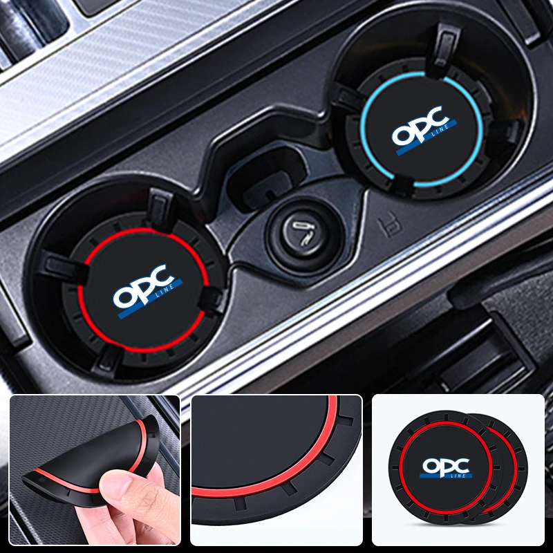 2PCS Car Coasters Water Cup Slots Non-Slip Mat Waterproof Cup Pad For OPEL OPC Line Zafira Corsa Insignia Mokka Regal Grandland