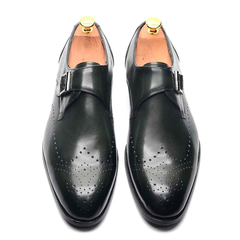 Elegant Mens Monk Strap Dress Shoes Genuine Leather Single Buckle Loafer Brogue Party Wedding Formal