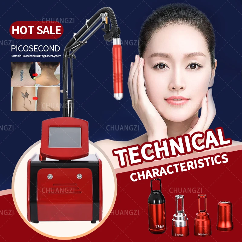 

Portable Picosecond Laser Tattoo Removal Whitening And Skin Beauty Machine 755nm+1064nm Qswitch Permanent Painless ND:YAG