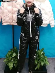 Casual Warm Down Cotton Hooded 2 Piece Sets Korean Thick Short Parka Coat Conjuntos Snow Wear High Waist Windbreak Pant Ensemble