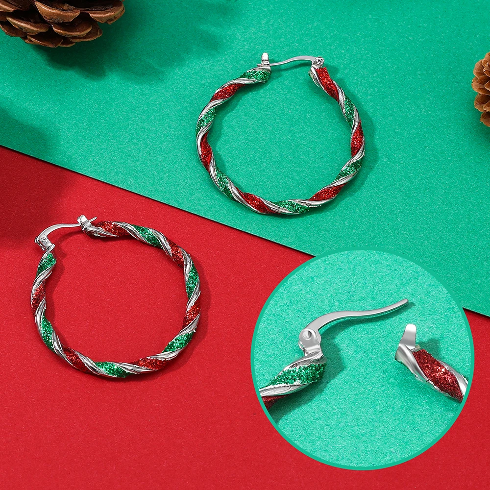 Twflaqlo Creative Christmas Hoop Earrings For Women Xmas Statement Christmas Colorful Spiral Earrings Jewelry Gift For Girls