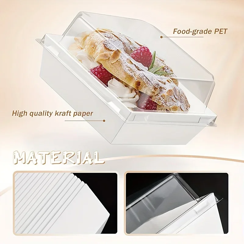 50/100PCS Sandwich Box with Transparent Lid Square White Bread Box Cookie Box Swiss Roll Packaging Box Birthday Party Supplies